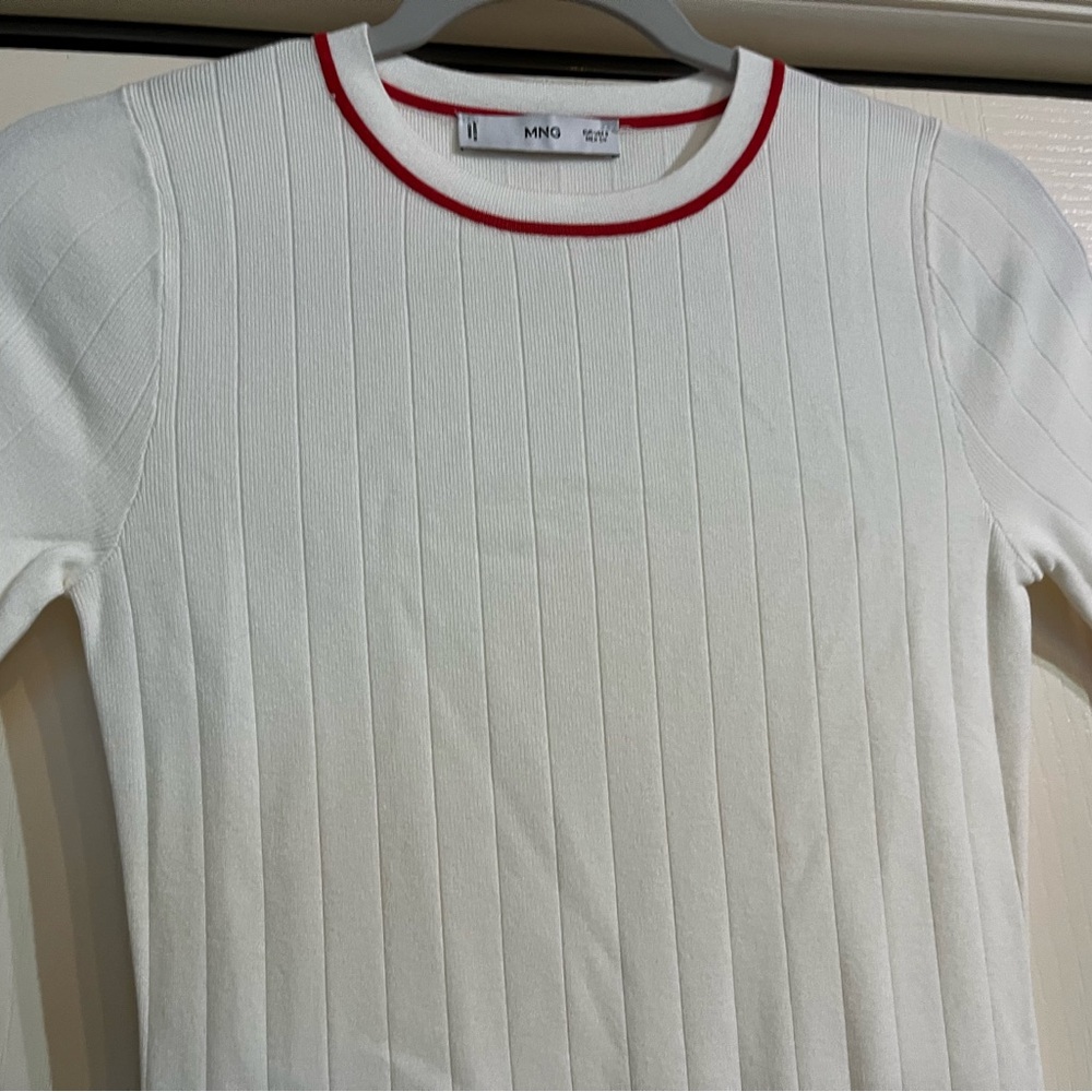 Mango MNG White Mini Dress with Red Trim Short Sleeve NWOT Size Small - Picture 8 of 9
